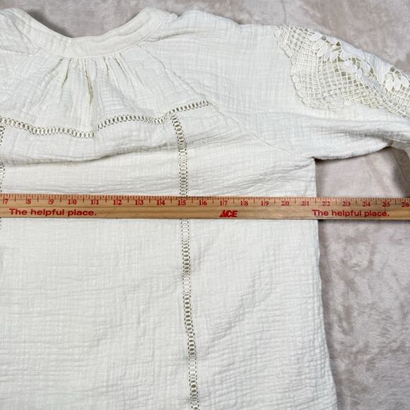 Soft Surroundings Magnolia Gauze Top Blouse Size L Ivory Crocheted Trim Lined - Picture 8 of 9